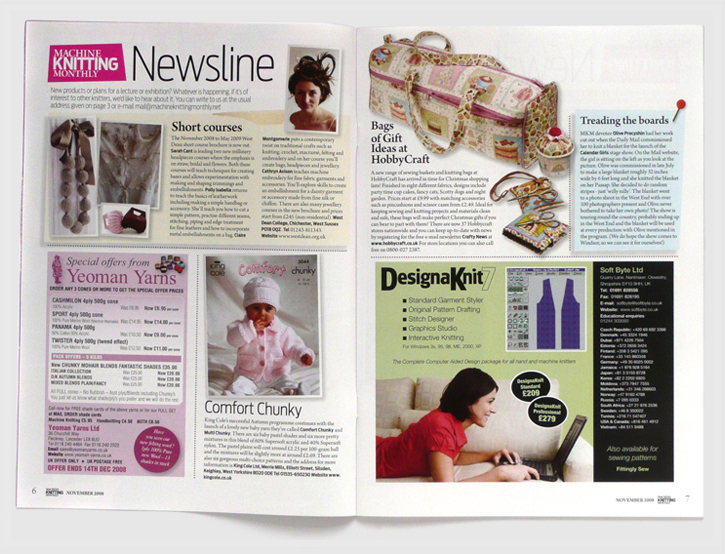 Redesign of Machine Knitting Monthly magazine by Nick McKay. Newsline spread