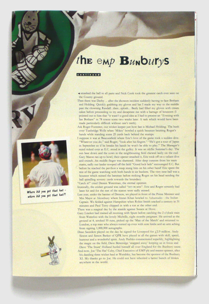 Design & art direction of a brochure for the Bunbury Cricket Club by Nick McKay, single page