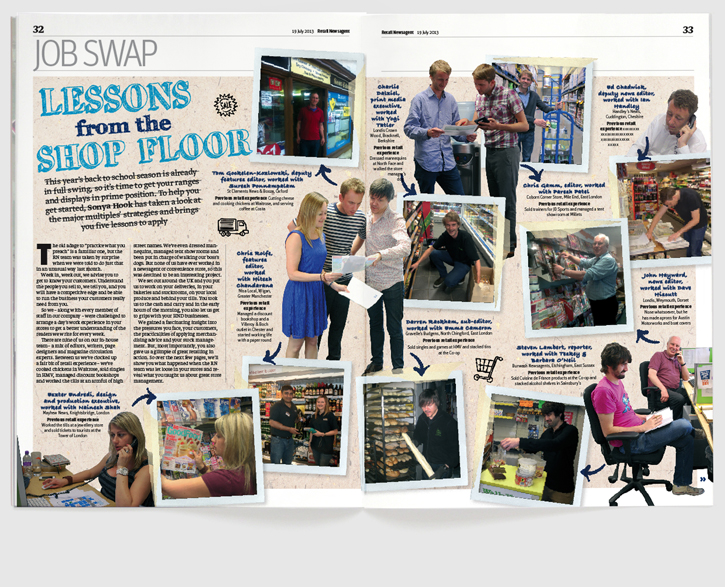 Design & art direction for Retail Newsagent magazine by Nick McKay, job swop feature