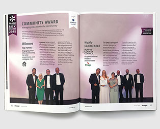 Design & art direction of Stronger magazine, the ALARM Journal by Nick McKay. Risk Awards 2018 spread.