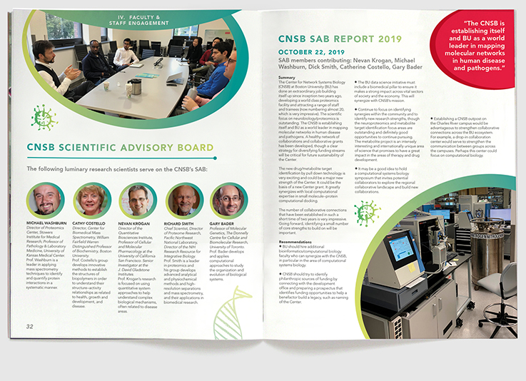 Design & art direction for CNSB annual report at Boston University for Research Outreach by Nick McKay, spread