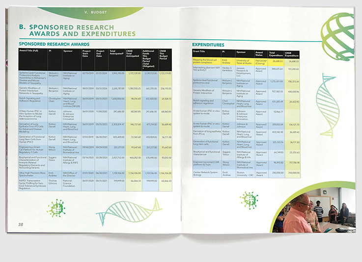 Design & art direction for CNSB annual report at Boston University for Research Outreach by Nick McKay, spread