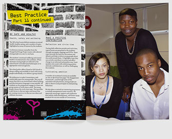Branding, design & art direction of brochure for Quintin Kynaston School re-engagement programme by Nick McKay. Page 20-21