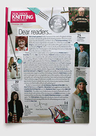 Redesign of Machine Knitting Monthly magazine by Nick McKay. Contents page
