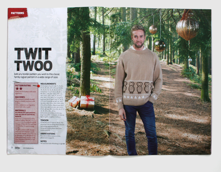 Design & art direction of Machine Knitting Monthly magazine by Nick McKay. Xmas sweater pattern