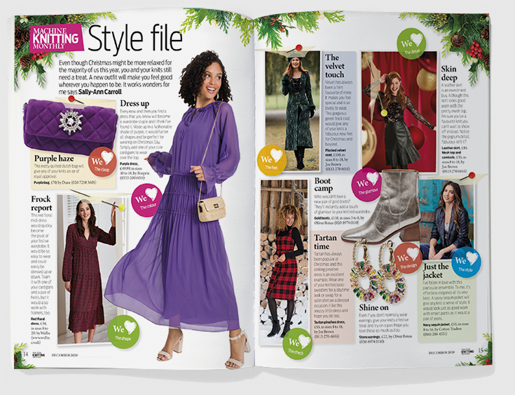 Design & art direction of Machine Knitting Monthly magazine by Nick McKay. Style file spread