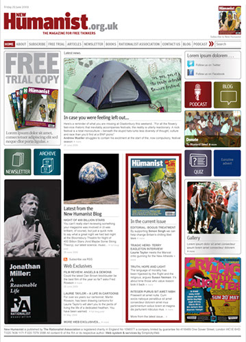 Website design for New Humanist to complement the redesign of the magazine by Nick McKay