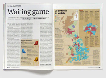 Redesign of Local Government Chronicle magazine by Nick McKay, local elections spread