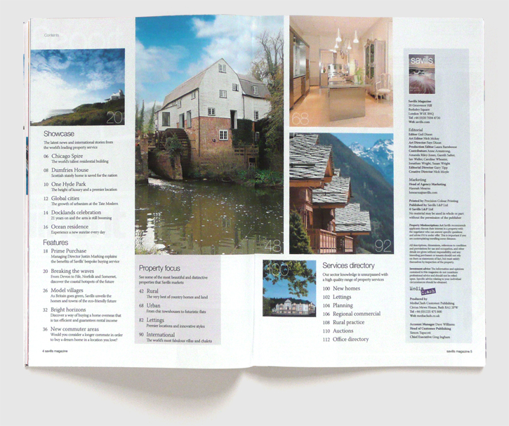 Design of Savills magazine by Nick McKay, contents spread
