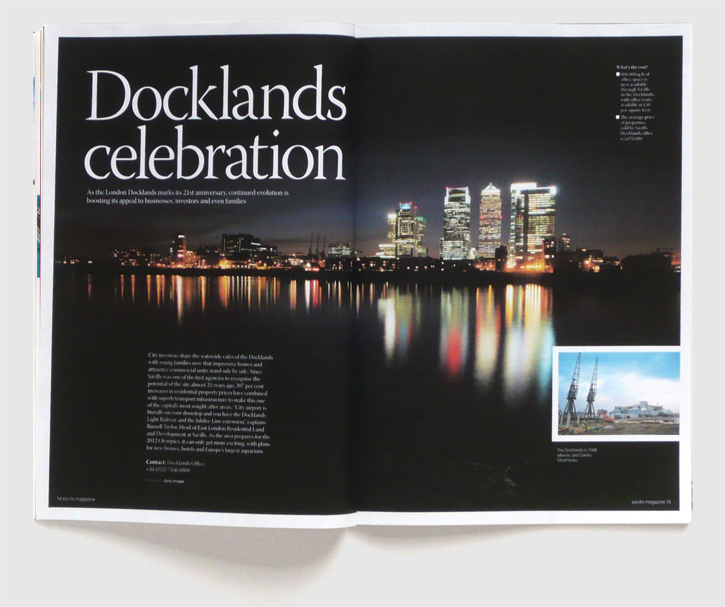 Design of Savills magazine by Nick McKay, docklands spread