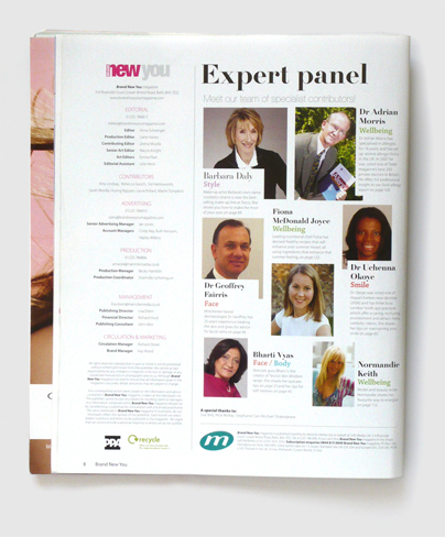 Design & art direction of Brand New You magazine by Nick McKay, experts panel page